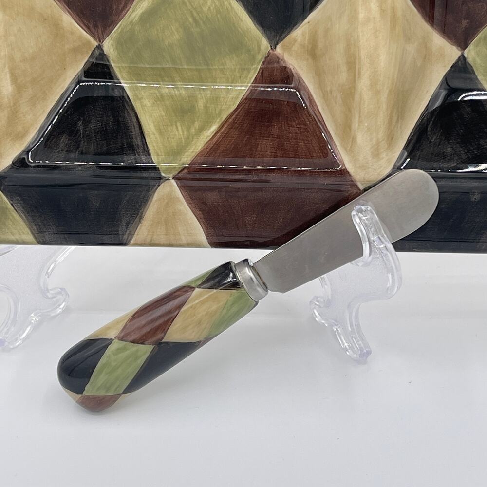 Tabletops Unlimited Harlequin Black Meat & Cheese Tray with Spreader - Picture 2 of 9